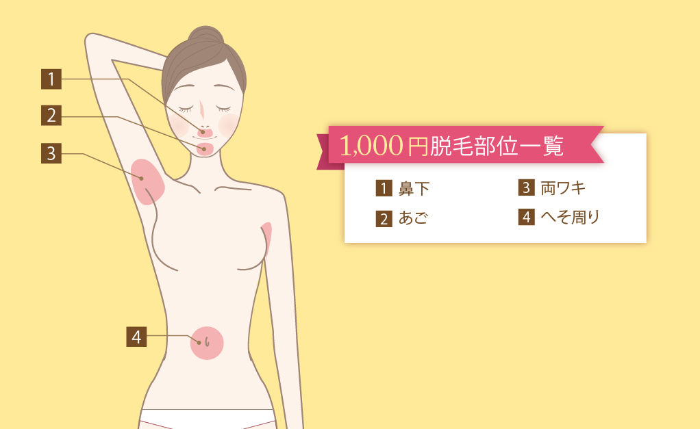 1,000円プラン脱毛部位一覧